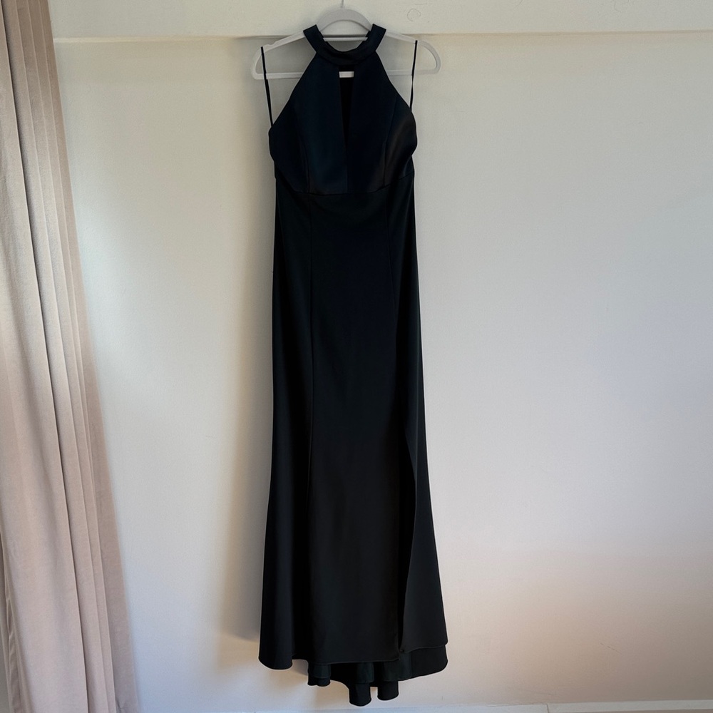 Amsale fluid satin/ crepe hunter green bridesmaid dress.